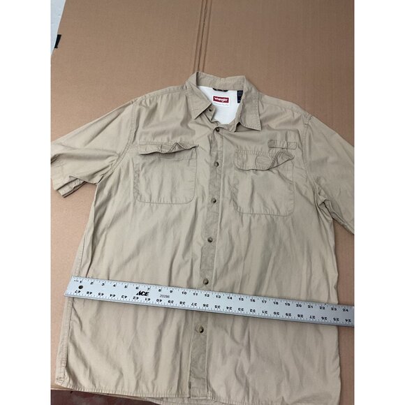 Wrangler Mens Beige Short-Sleeve Button-Up Shirt With Dual Chest Pockets Lightwe - Picture 5 of 5